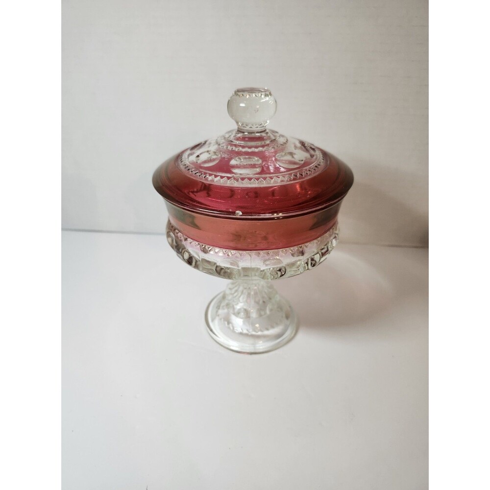 Tiffin Franciscan King's Crown Ruby Thumbprint 7.25" Trinket Bowl & Lid